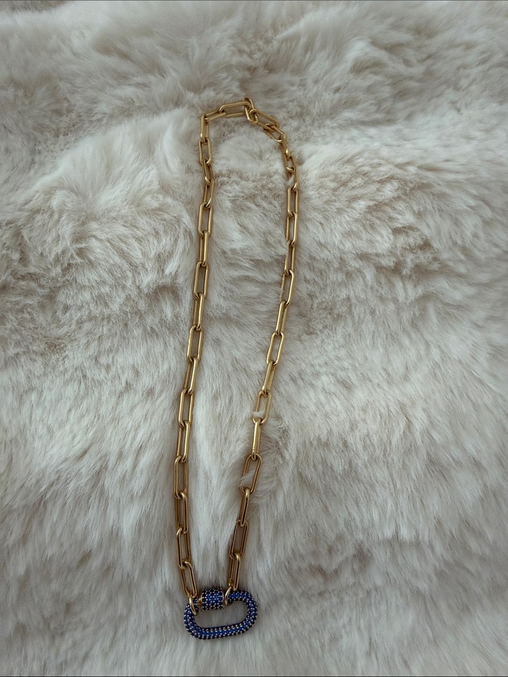 Madewell Gold Link Necklace with Blue Pavé Oval Accent - Picture 3 of 4
